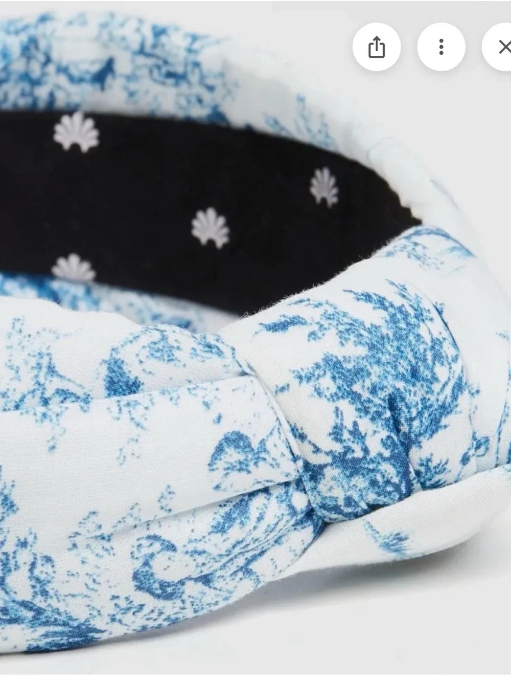 Lele Sadoughi Blue & White Toile Padded Headband with White Drop Earrings